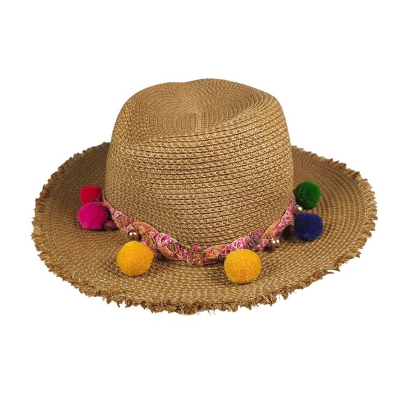 ERIC JAVITS  Squishee Corfu Straw Hat Pompom UPF 50+ One Size - Picture 4 of 10